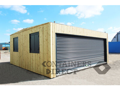 Shipping Container Conversions 20ft x 20ft CarTainer® with roller shutter and cladding