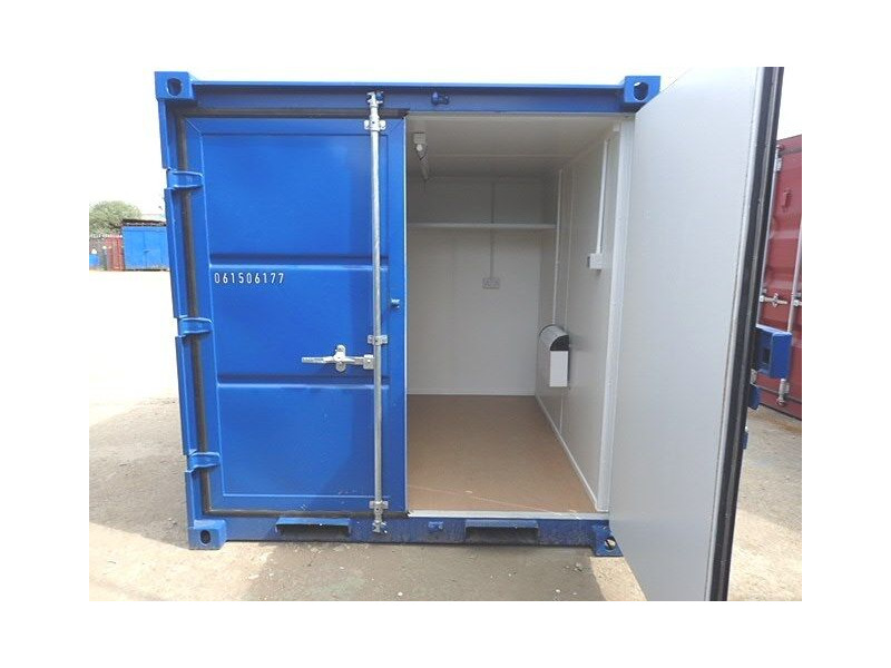 Shipping Container Conversions 8ft melamine lined, steel shelf and electrics click to zoom image