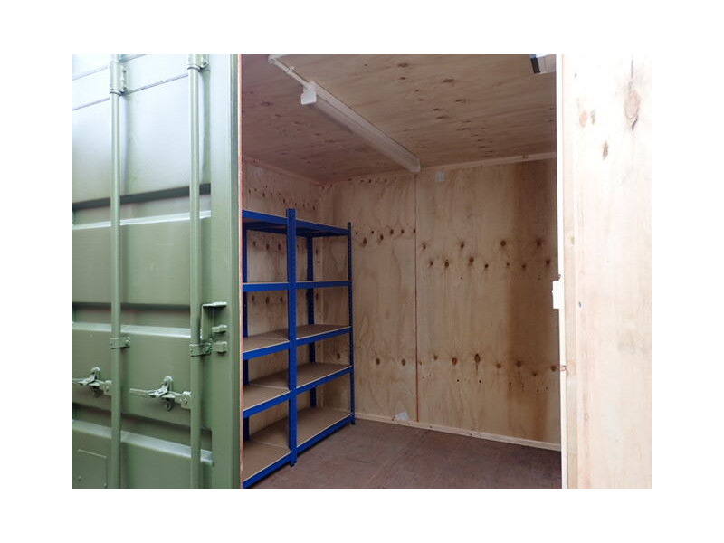 CONTAINER CONVERSION CASE STUDIES 8ft ply lined, electrics and shelving 25046 click to zoom image