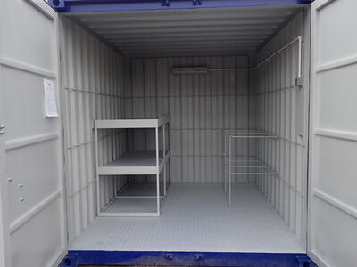 Shipping Container Conversions 10ft with anti slip floor, tool rack and shelving