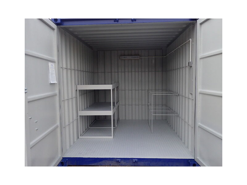 Shipping Container Conversions 10ft with anti slip floor, tool rack and shelving click to zoom image