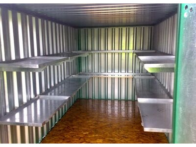 Flat Pack Shipping Containers 4m with longside door and shelving