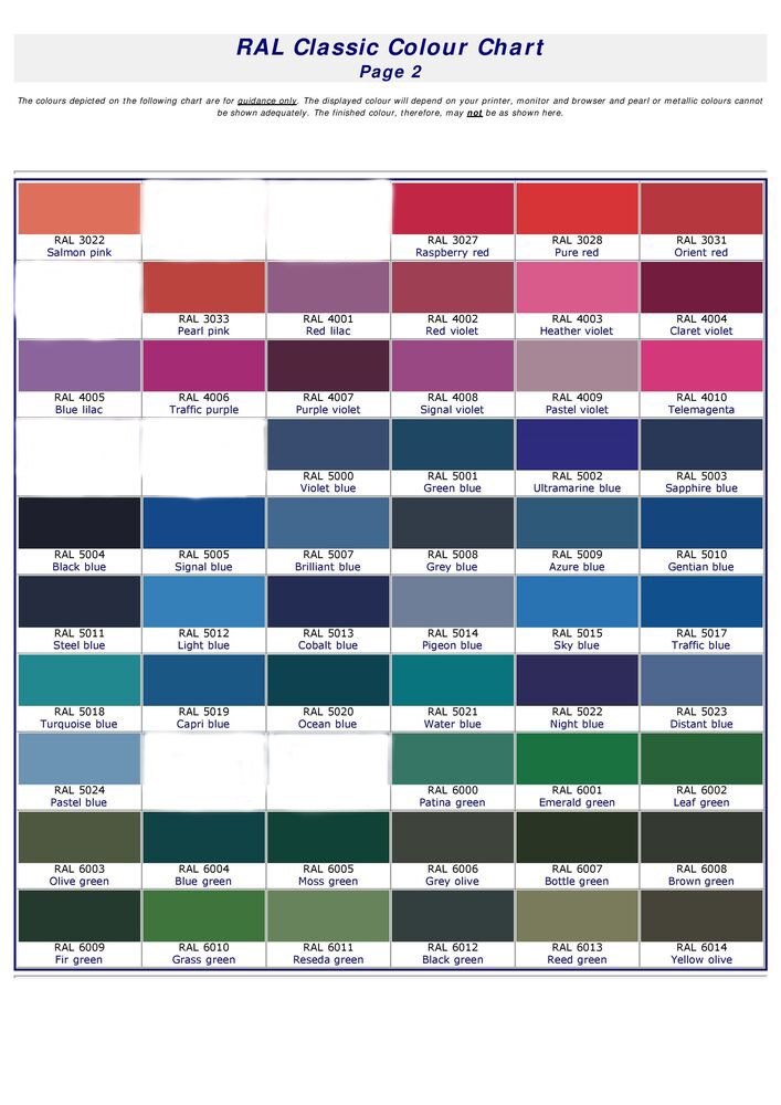 RAL classic colour chart